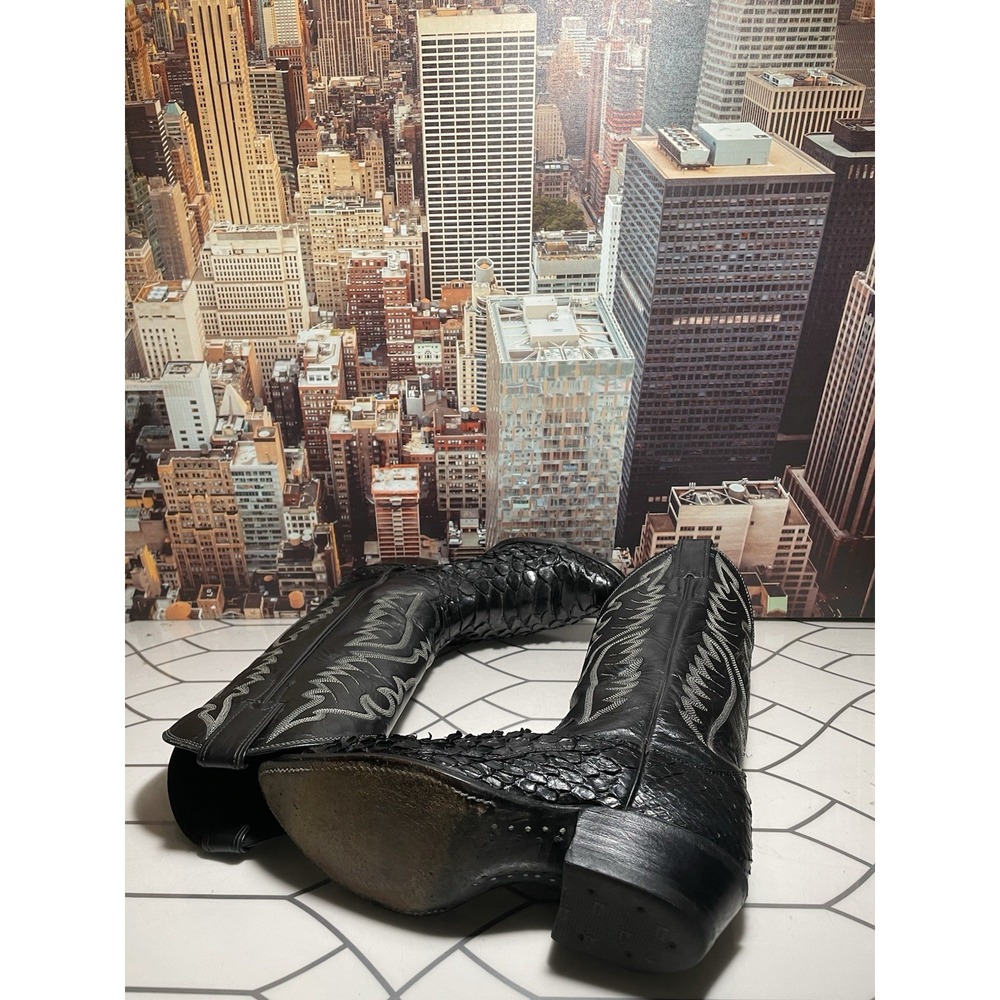 Vintage Justin Black Snake Skin Cowboy Western Boots Mens Sz 7.5 D/6046 USA Made - Picture 2 of 13